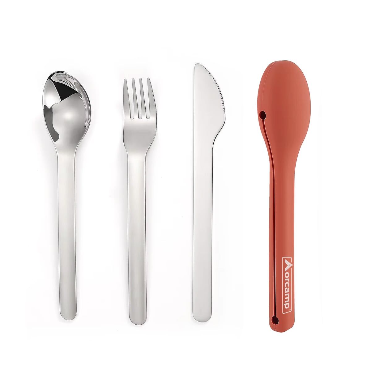 Orcamp Çatal Kaşık Bıçak Seyehat Seti Turuncu