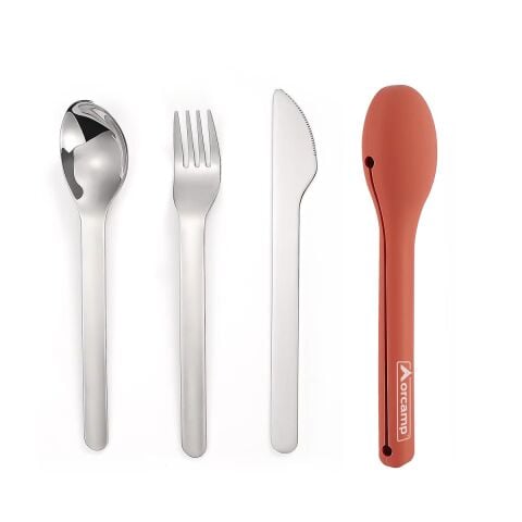 Orcamp Çatal Kaşık Bıçak Seyehat Seti Turuncu