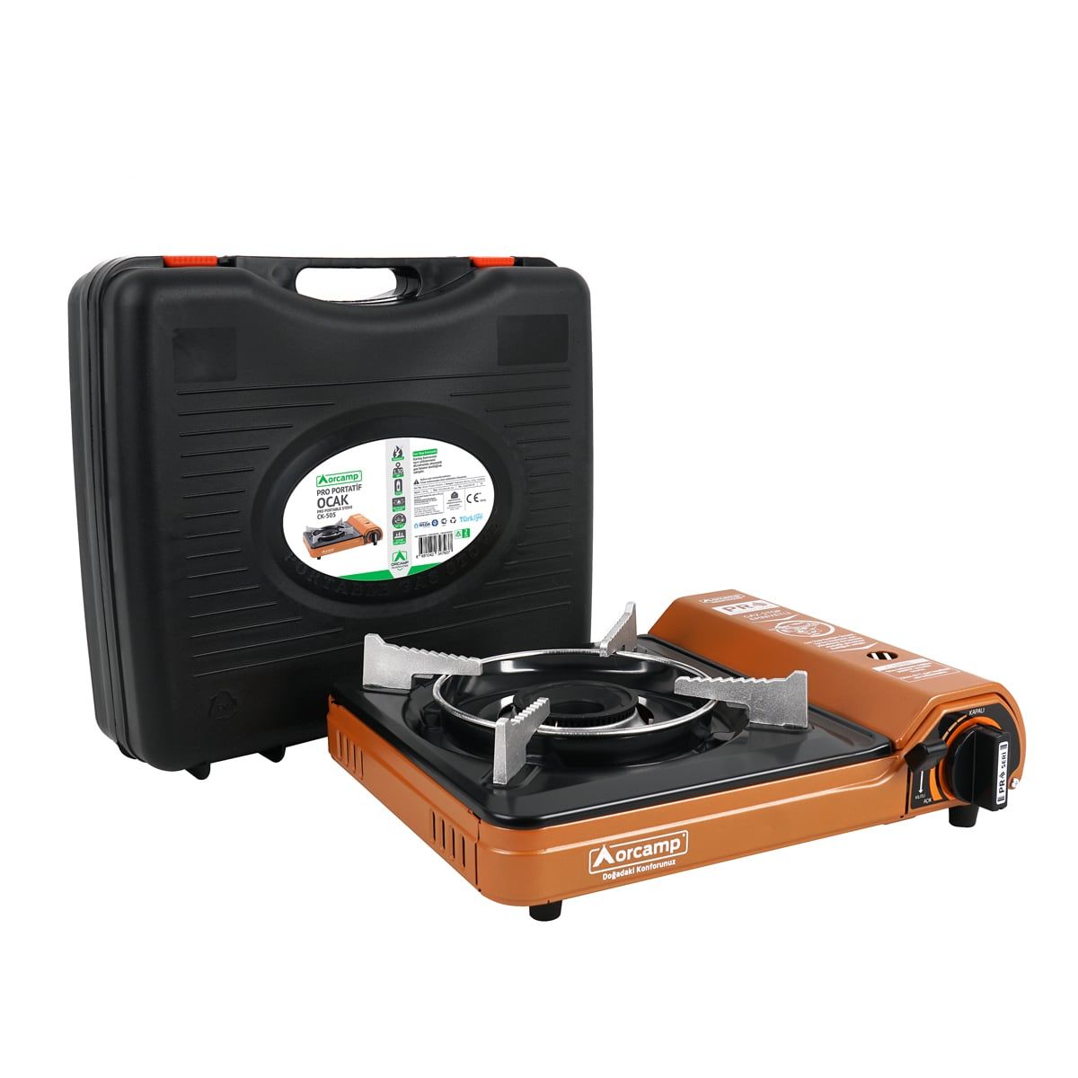 Orcamp Tekli Portatif Ocak Gaz Stop Emniyetli Turuncu